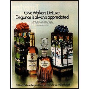 1970 Walker's Deluxe Bourbon Christmas Gift Box Decanter Vintage Print Ad Photo